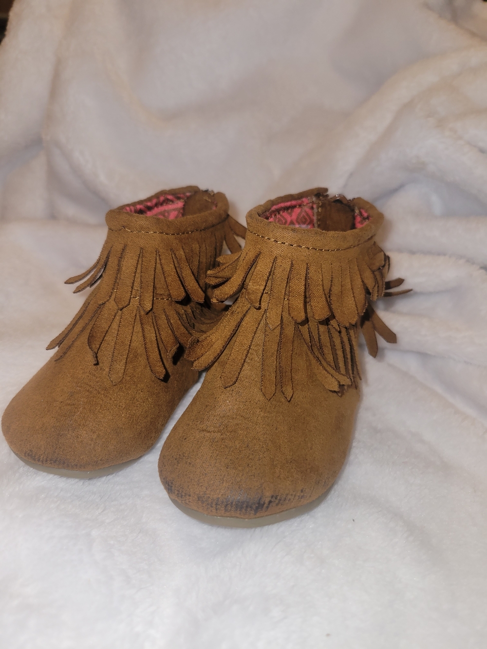 Garanimals Brown Suede Fringe Western Ankle Bootie Boots Zip, Size 2